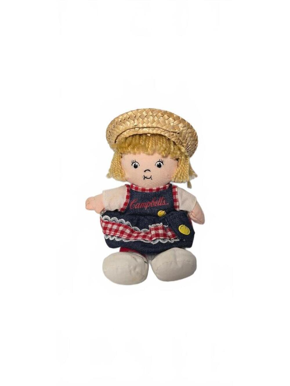 Vintage Campbell's Soup Girl Plush Doll with Straw Hat 2000